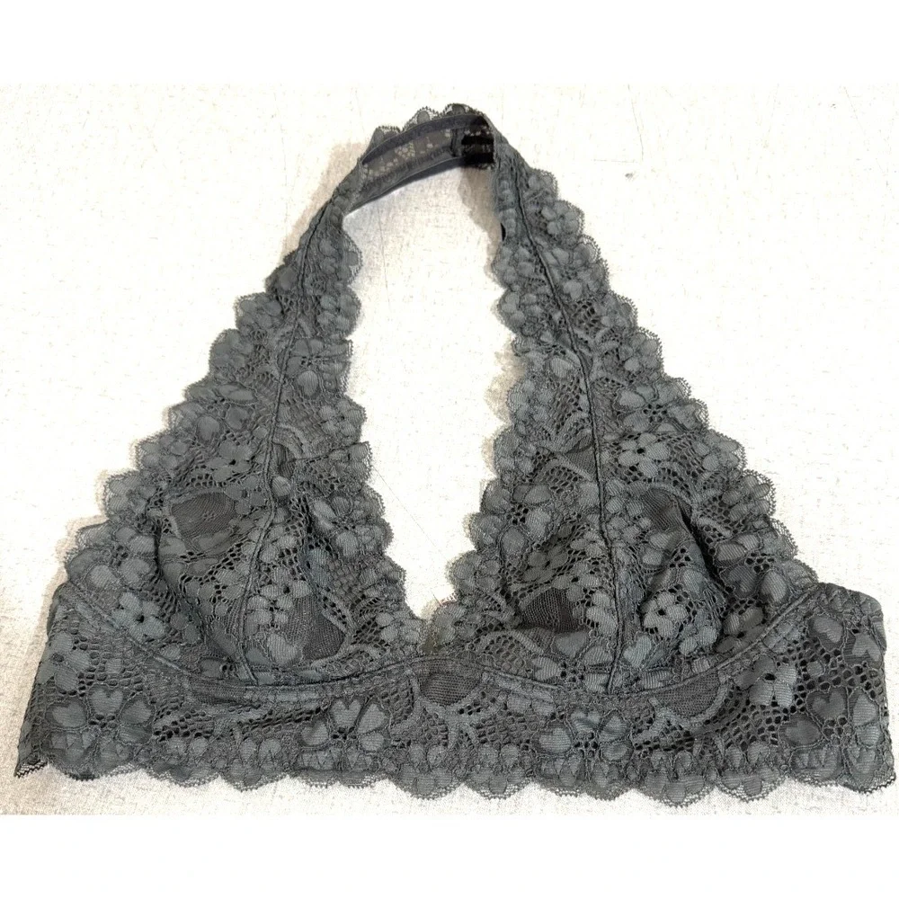 Free People Intimately Free Women's Size Medium Gray Lace Halter Bralette